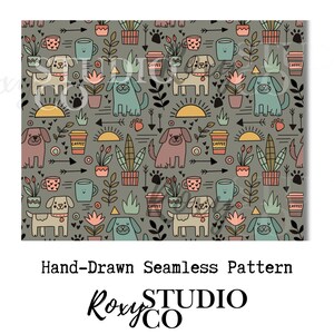 Dog Lover Pattern 300 DPI PNG Instant Download Digital Scrapbook Paper, Junk Journal, Seamless Pattern Funny Dogs Puppies Fabric