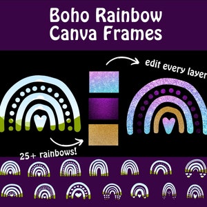 Modello canva modificabile arcobaleni Boho Trascina e rilascia per creare il tuo arcobaleno per la cameretta dei bambini Disegni arcobaleno carini e alla moda Disegni canva PNG