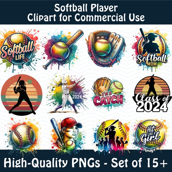 Softball Clipart Bundle for Sublimation Designs, Class of 24 Shirts, Softball Graduate PNG, Softball Mama Clip Art, Softball Gift