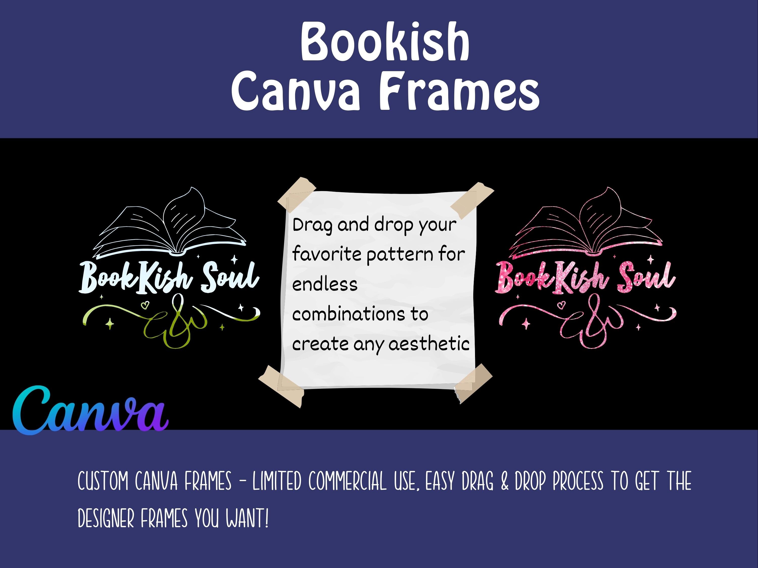 Bookworm Frame Bookish Canva Frames, Book Quotes PNG, Drag and Drop Editable Template ...