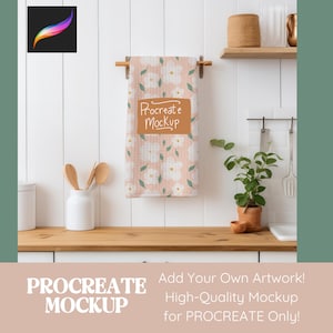 Procreate Mockup Toalha de Cozinha Padrão Sem Costura Design Mockup, Mock Ups para Arte e Papel Digital Toalha de Mão Modelo Procreate