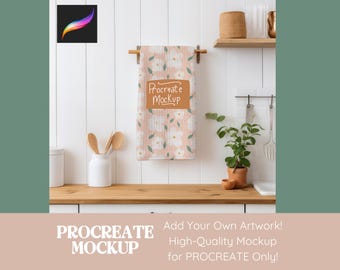 Procreate Mockup Kitchen Towel Seamless Pattern Design Mockup, Mock Ups for Artwork and Digital Paper Hand Towel Procreate Template