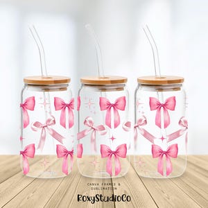 Coquette Bow 16oz Glass Can Tumbler Sublimation Design, Pretty Bows Sublimation Design, Coffee Glass Cup, Can Tumbler PNG Libby Sparkles
