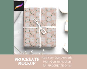 Procreate Mockup Wrapping Paper Seamless Pattern Design Mockup, Mock Up Artwork Digital Paper Gift Wrap Procreate Template Mockup