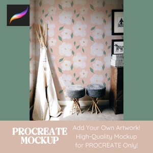 Procreate Mockup Wallpaper Seamless Pattern Design Mockup, Mock Ups for Artwork and Digital Paper Bedroom Wall Procreate Template