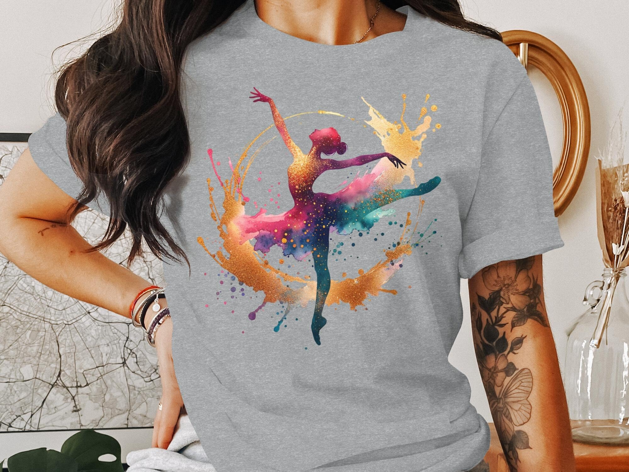 Balletdanser Digitale Kunst, Aquarel Dans PNG, Ballet Cadeau, Goud en Roze Danser, Dansmoeder, Dansteam, Dansploeg, Danscoach