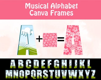 Canva Frames Musical Alphabet Doodle Letters, Music Clip Art, Canva Templates, Drag and Drop Editable Template, Music Font Band Choir