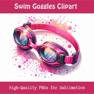 Gafas de natación PNG, Arte digital de alta resolución, Fondo de salpicaduras, Diseño de nadador, Regalo para nadadores, Descarga digital de gafas de brillo rosa