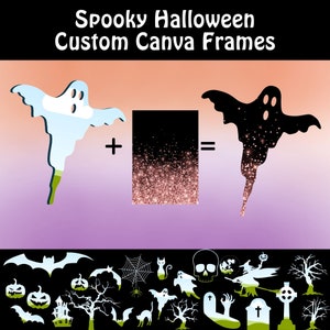 Canva Frames, Canva Template, Halloween Canva Frame, Halloween Clip Art, Halloween Cat PNG, Cute Ghost Clip Art, Halloween Canva Frame