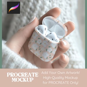 May include: A white wireless earbud case with a floral pattern. The case is open and the earbuds are visible inside.