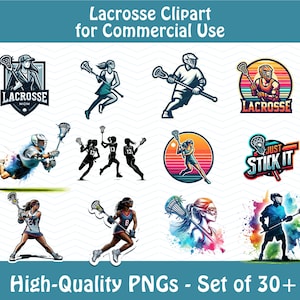 Lacrosse Clipart Bundle für Lacrosse Spieler Geschenke, Lacrosse Mama, Liebe, Lacrosse zu spielen, DIY Shirt Elemente, transparente PNG Clip Art