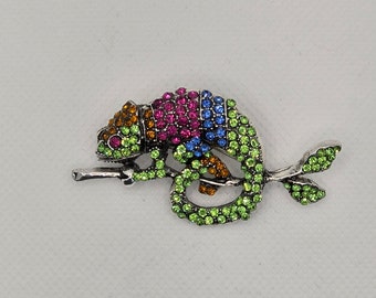 Chameleon on Branch Brooch