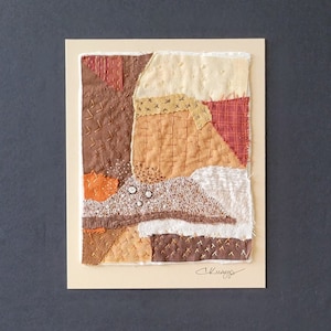 Abstract Canyon Landscape Textile Art Unframed Hand Embroidered Fabric Collage