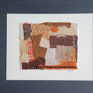Abstract Canyon Landscape Textile Art Unframed Hand Embroidered Fabric Collage