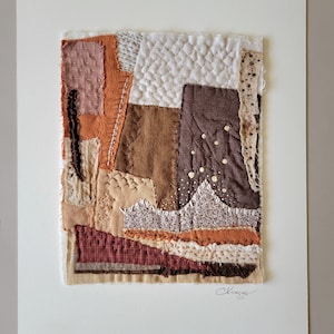 Abstract Canyon Landscape Textile Art Hand Embroidered Fabric Collage