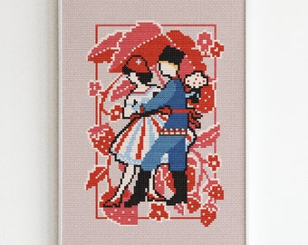 Dancing Strawberry Couple Cross Stitch Pattern PDF, Valentine Embroidery