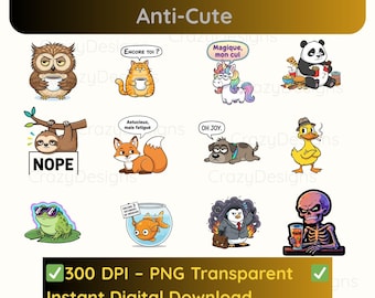 20 Cute and Funny Animal Cliparts – PNG 300 DPI + JPEG + SVG + PDF