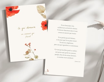 Printable sympathy card, watercolor poppy poster, printable mourning poem, sympathy keepsake card, bereavement gift PDF
