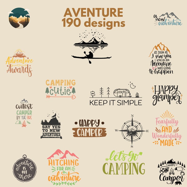 190 Unique SVG, EPS, PNG Designs: Adventure, Camping, Mountain Themes ...
