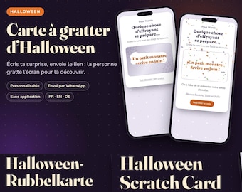 Halloween Scratch Off Card, Personalized Pregnancy Announcement, Trick or Treat Kids Game, Digital Card Sent by Link, EN FR DE