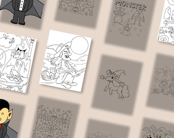 Collection of 120 Halloween Coloring Pages - Instant Download - fun and thrills- ideal for children