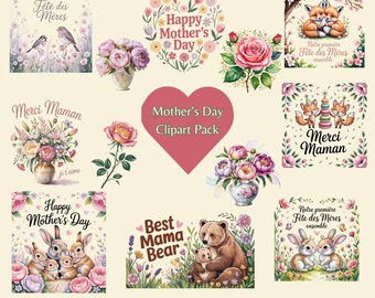 Pack of 50 Mother's Day Cliparts – Soft Colors (PNG + PDF)