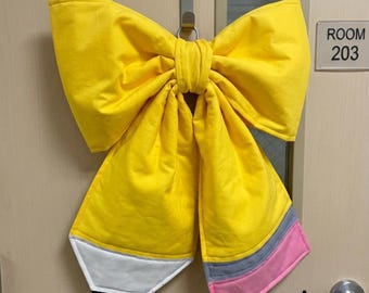 Personalized Pencil Door Bow | Teacher Door Decor | Back to School Wreath Bow | Custom Embroidered School Decoration