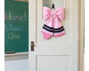 Personalized Crayon Door Bow | Teacher Door Decor | Back to School Giant Bow | Custom Embroidered School Decoration