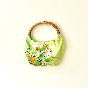 Handmade Upcycled Quality Silk Material Bag with BambooHandles