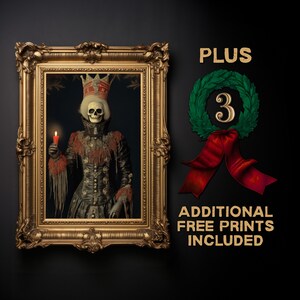 PRINTABLE Gothic Creepy Christmas Vintage Print, Krampus Wall Art, Spooky Dark Skeleton Christmas Portrait, Dark Academia Xmas Wall Art