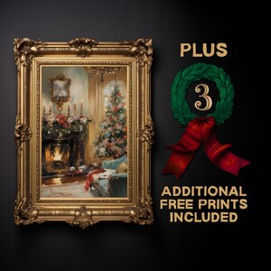 PRINTABLE Vintage Christmas Tree Wall Art, Victorian Christmas Printable, Winter Cottagecore Decor, Light Academia Christmas Oil Painting