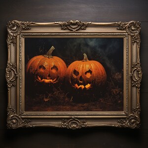 PRINTABLE Halloween Vintage Wall Art, Carved Pumpkins Fall Print, Dark Academia Print, Neutral Wall Decor Art, Spooky Print Instant Download