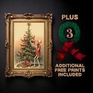 PRINTABLE Gothic Creepy Skeleton Christmas Tree Vintage Print, Krampus Wall Art, Spooky Dark Christmas Illustration, Dark Academia Wall Art