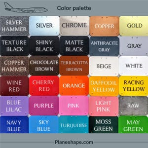 Puede incluir: Una paleta de colores con varias muestras de colores con etiquetas de texto. Los colores incluyen plata, oro, negro, marr&oacute;n, rojo, naranja, amarillo, azul, morado, rosa y verde. Tambi&eacute;n se ve el texto "Paleta de colores" y "Planeshape.com".