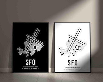 SFO San Francisco Airport Map Diagram Poster | Detailed Print | Premium Aviation Decor | Aviation Gift for Travelers | Planeshape.com