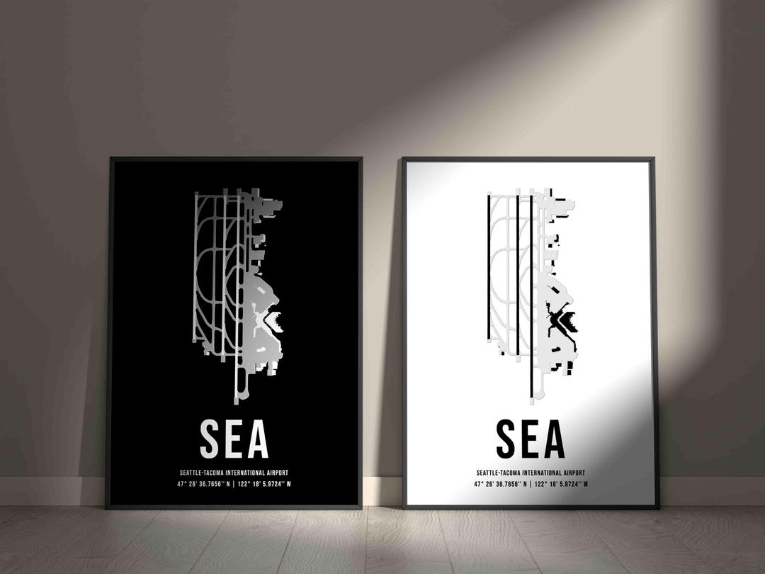 SEA Seattle Airport Map Diagram Poster | Detailed Print | Premium ...