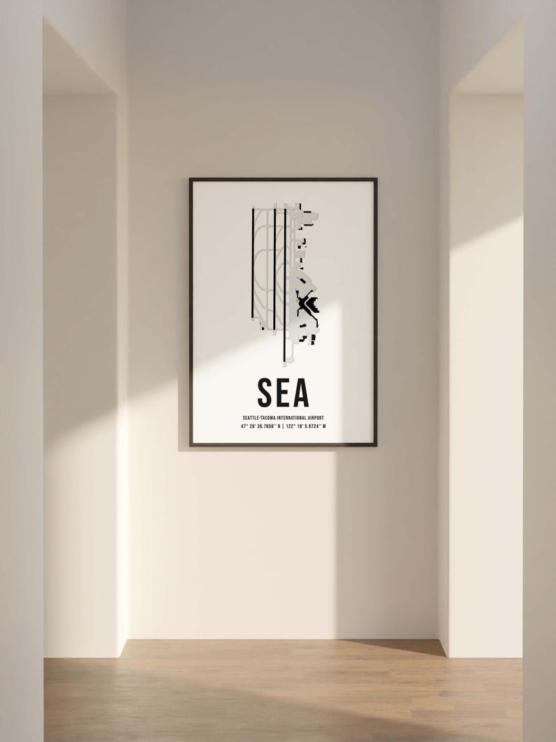 SEA Seattle Airport Map Diagram Poster | Detailed Print | Premium ...