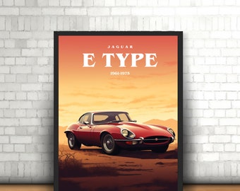 Jaguar E-Type Wall Art, Race Car Wall Art, Car Enthusiast Gift, Car Art, Gifts for Him, Gifts for Her, Digital Art, Jaguar Art, E-Type Art