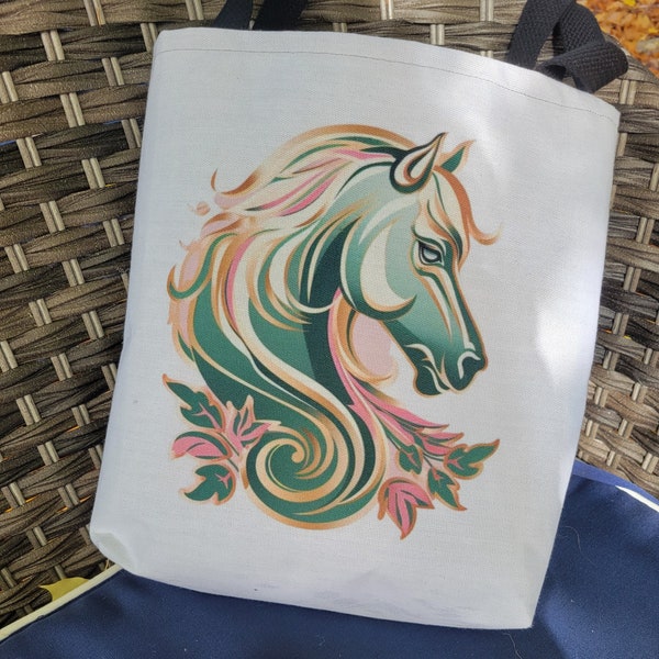 Art nouveau style tote bag | Equestrian inspired shoulder bag and carryall | Vintage style horse tote for shopping | Gift for horse lovers