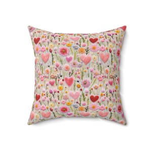 Hearts and Flowers Accent Pillow | Floral throw cushion | Birthday, Valentines, holiday gift for her | French country | Free delivery USA image 3