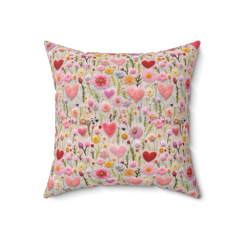 Hearts and Flowers Accent Pillow | Floral throw cushion | Birthday, Valentines, holiday gift for her | French country | Free delivery USA image 3