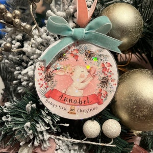Personalised Baby’s First Christmas Bauble 2025 | Custom Name Ornament with Bunny Design | New Baby Gift Keepsake