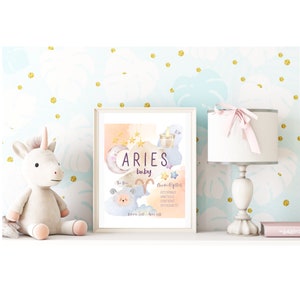 Zodiac Star Sign Baby Nursery Print Decoration new baby gift Aries, Taurus, Gemini, Cancer, Leo, Virgo