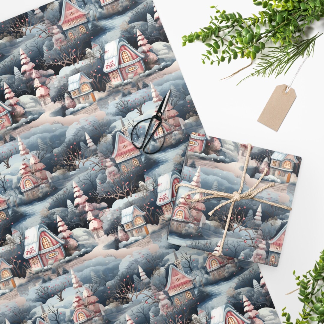 Pink Cottage Winter Wonderland Wrapping Paper Pink Wrapping - Etsy