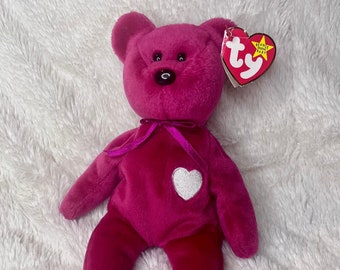 TY Beanie Baby ‘Valentina’ the Bear - Magenta Plush
