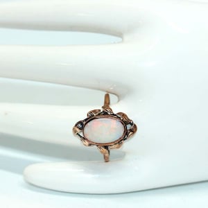 Very Pretty Possibly Australian Studio Made Arts and Crafts 9ct Rose Gold & Solid White Opal Ring c.1925
