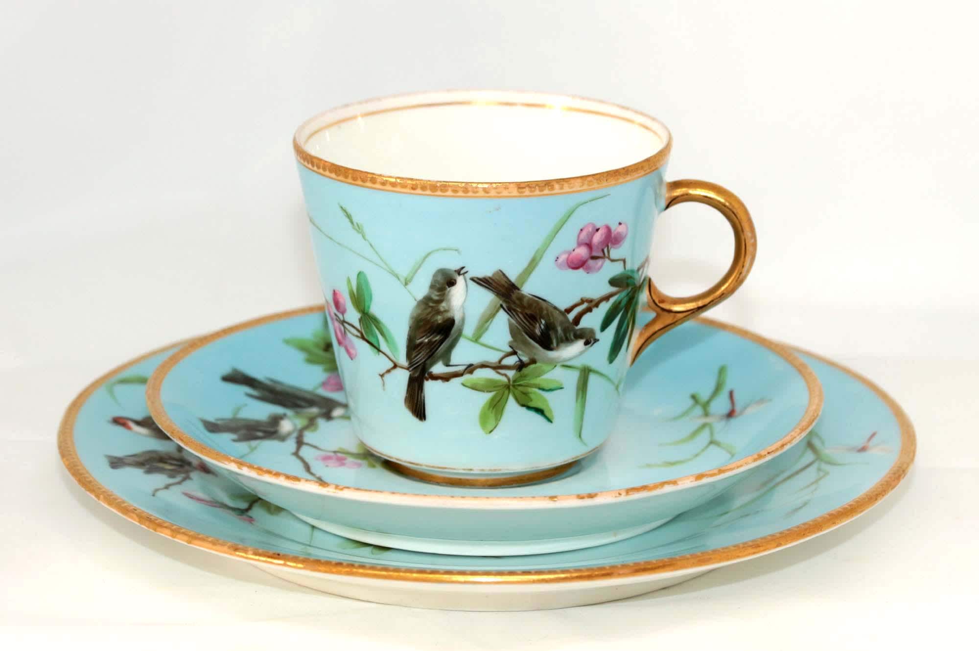 ミントン逸品 ！19世紀中葉 プレート ターコイズ 金盛蝶鳥図文