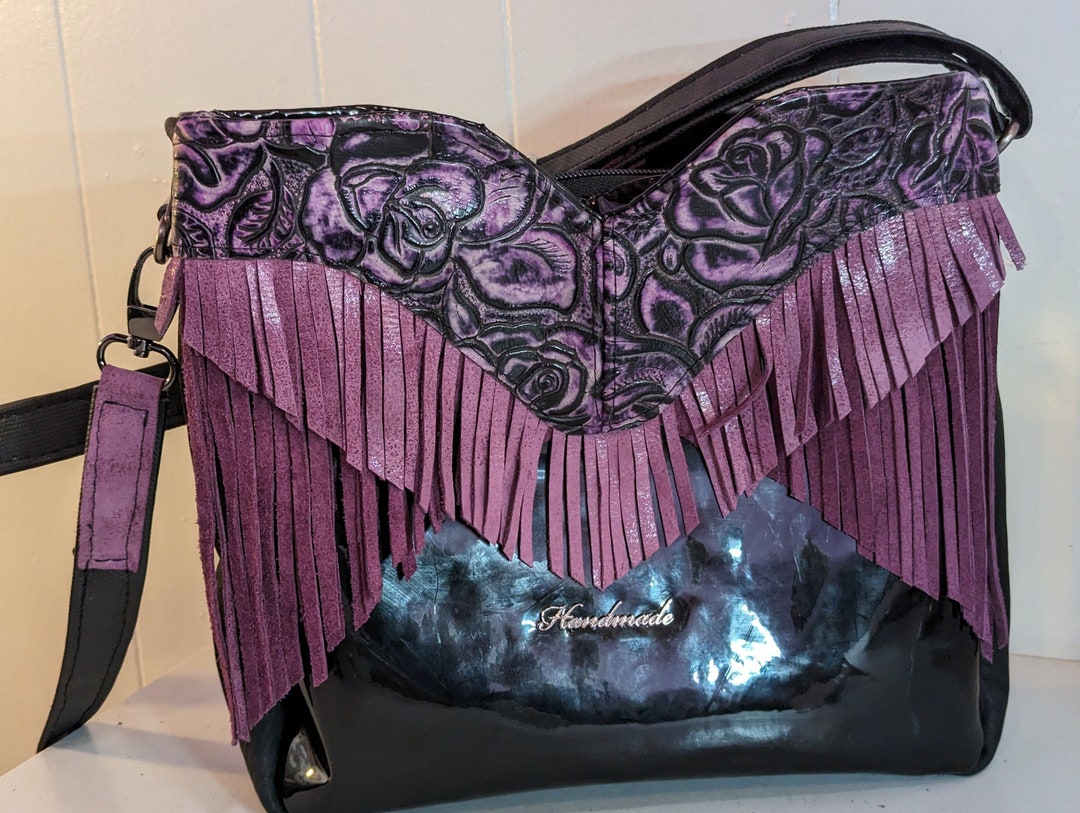 DRAWSTRING POUCH WITH FLORAL FRINGE ROSE GARDEN REVOLUTION