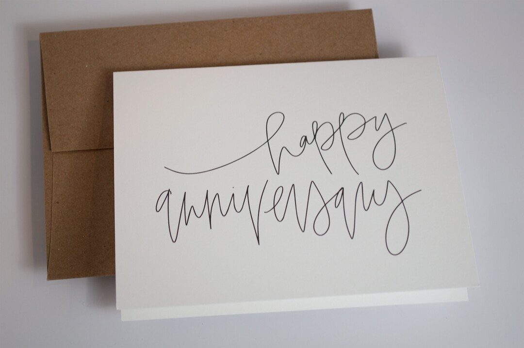 Happy Anniversary Black and White Card Calligraphy Card Hand - Etsy