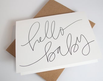 Hello Baby Black and White Card, Welcome Baby Card, New Baby Card, Welcome Little One Card, Sweet Baby Card, Baby Calligraphy Card